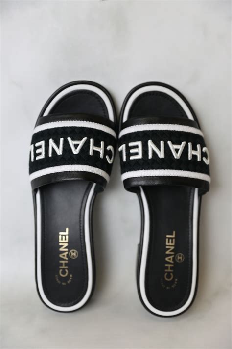 black chanel slides women|Chanel sandals black and white.